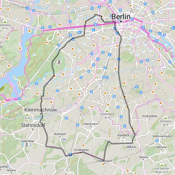 Map miniature of "Berlin Highlights Road Cycling Route" cycling inspiration in Berlin, Germany. Generated by Tarmacs.app cycling route planner