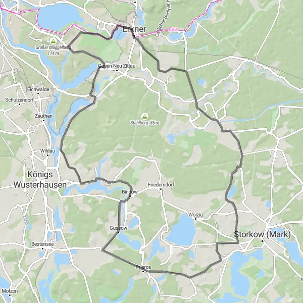 Map miniature of "Discover the Charm of Müggelheim on Two Wheels" cycling inspiration in Berlin, Germany. Generated by Tarmacs.app cycling route planner