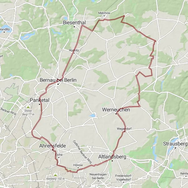 Map miniature of "Scenic Gravel Route: Natural Beauty" cycling inspiration in Berlin, Germany. Generated by Tarmacs.app cycling route planner