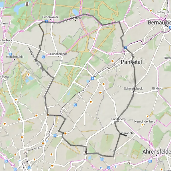 Map miniature of "Lake Malchow Loop" cycling inspiration in Berlin, Germany. Generated by Tarmacs.app cycling route planner