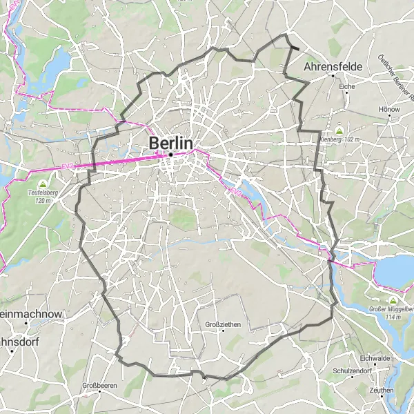 Map miniature of "Berlin to Falkenberg Road Cycling Challenge" cycling inspiration in Berlin, Germany. Generated by Tarmacs.app cycling route planner