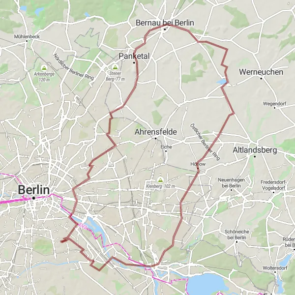 Map miniature of "Berliner Gravel Adventure" cycling inspiration in Berlin, Germany. Generated by Tarmacs.app cycling route planner