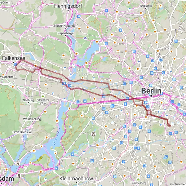 Map miniature of "Historic Gravel Tour" cycling inspiration in Berlin, Germany. Generated by Tarmacs.app cycling route planner