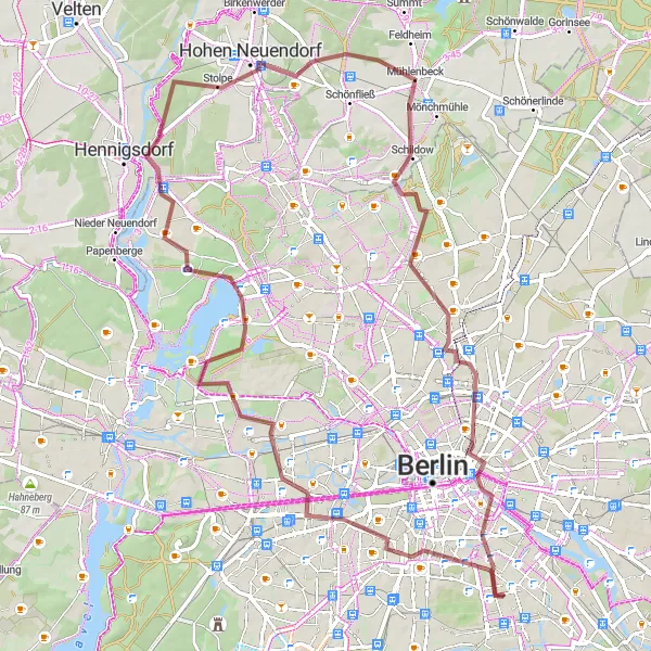 Map miniature of "Berlin Gravel Adventure" cycling inspiration in Berlin, Germany. Generated by Tarmacs.app cycling route planner