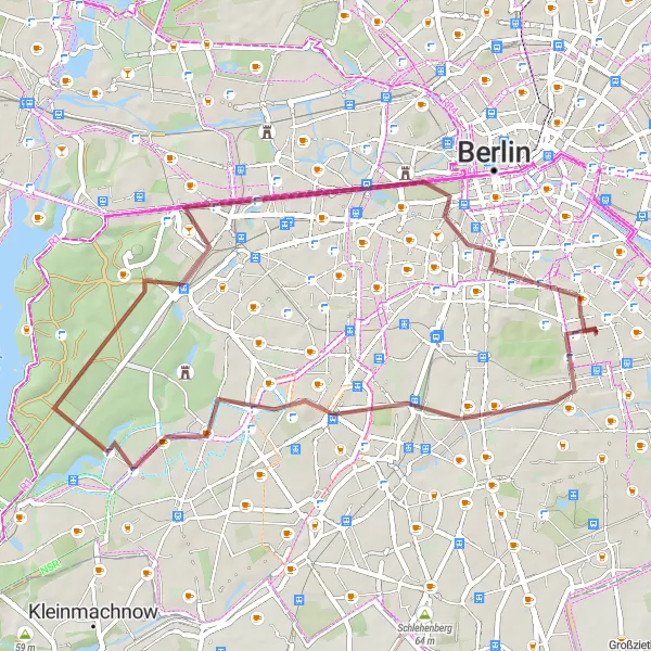 Karten-Miniaturansicht der Radinspiration "Gravel-Tour durch Berlins Naturwunder" in Berlin, Germany. Erstellt vom Tarmacs.app-Routenplaner für Radtouren