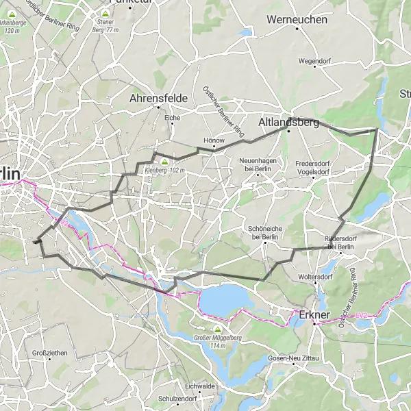 Map miniature of "Berlin Road Discovery" cycling inspiration in Berlin, Germany. Generated by Tarmacs.app cycling route planner