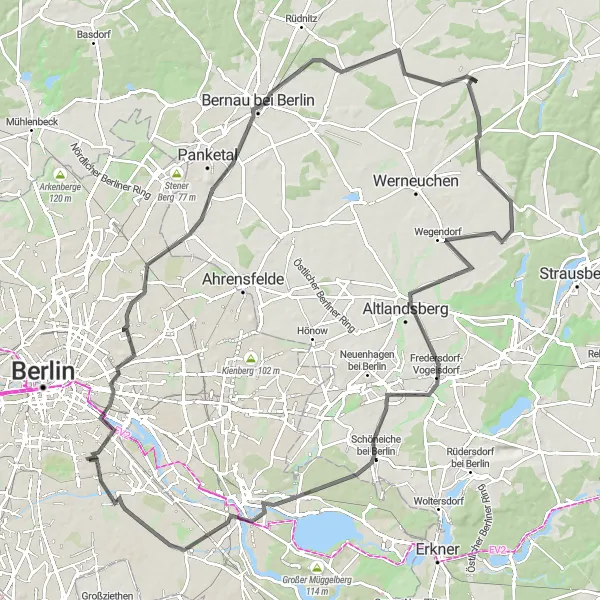 Karten-Miniaturansicht der Radinspiration "Road-Tour durch Berlin und Brandenburg" in Berlin, Germany. Erstellt vom Tarmacs.app-Routenplaner für Radtouren