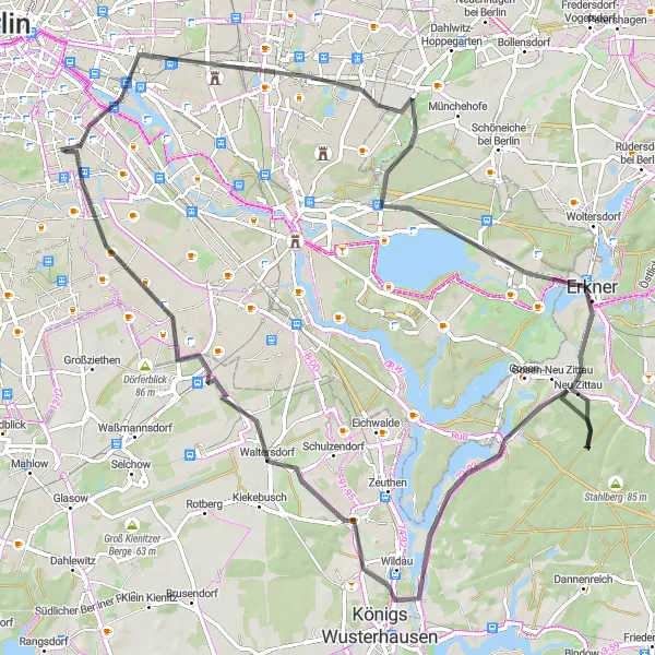 Karten-Miniaturansicht der Radinspiration "Rund um den Müggelsee" in Berlin, Germany. Erstellt vom Tarmacs.app-Routenplaner für Radtouren