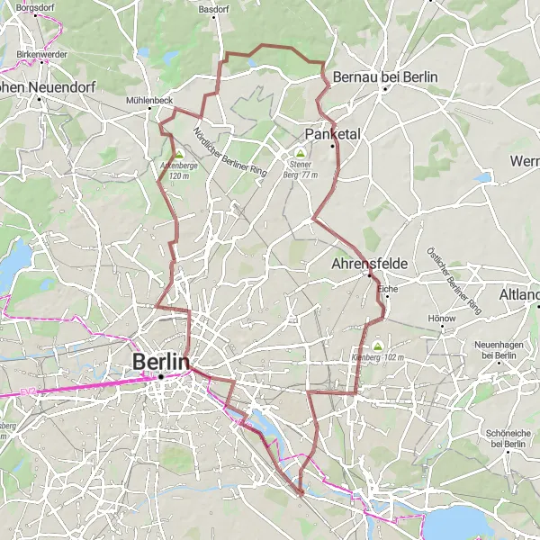 Map miniature of "Berlin Gravel Adventure" cycling inspiration in Berlin, Germany. Generated by Tarmacs.app cycling route planner