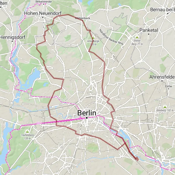 Map miniature of "Historical Berlin Gravel Tour" cycling inspiration in Berlin, Germany. Generated by Tarmacs.app cycling route planner