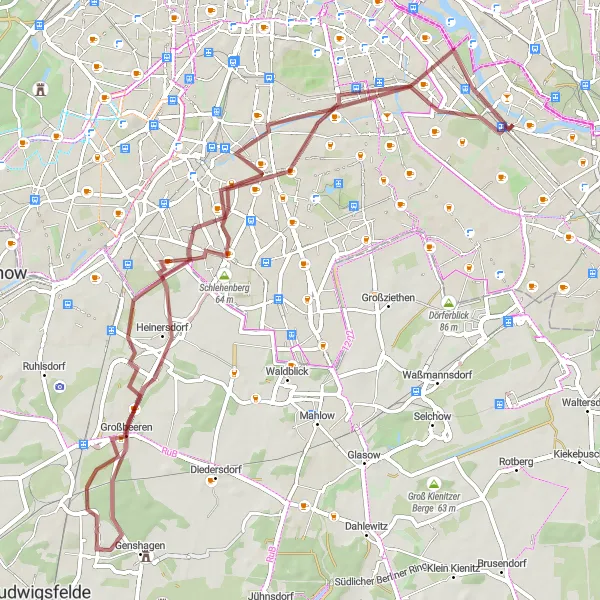 Map miniature of "Berlin Gravel Exploration" cycling inspiration in Berlin, Germany. Generated by Tarmacs.app cycling route planner