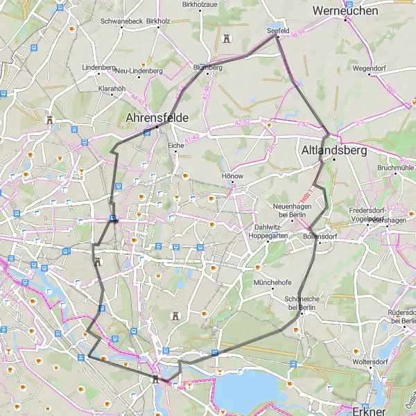 Map miniature of "Berlin's Eastern Delight" cycling inspiration in Berlin, Germany. Generated by Tarmacs.app cycling route planner