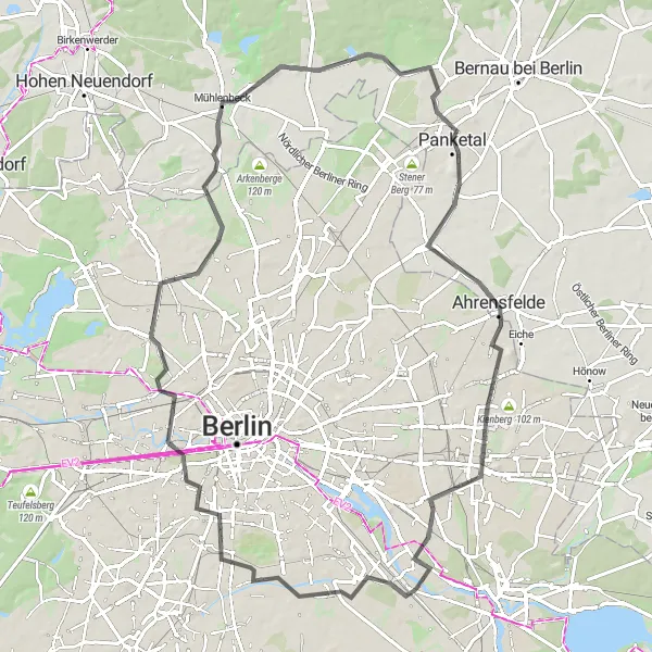 Karten-Miniaturansicht der Radinspiration "Rund um Ost-Berlin" in Berlin, Germany. Erstellt vom Tarmacs.app-Routenplaner für Radtouren
