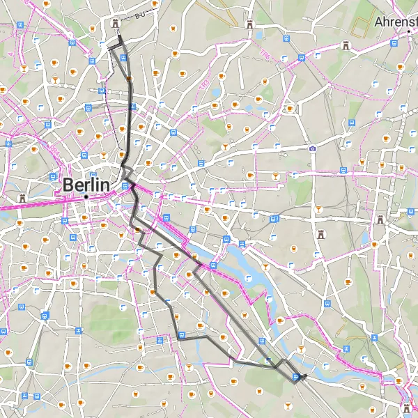 Map miniature of "Berlin's Riverside Ride" cycling inspiration in Berlin, Germany. Generated by Tarmacs.app cycling route planner