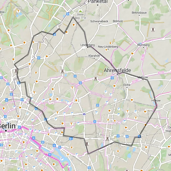 Karten-Miniaturansicht der Radinspiration "Radtour durch Pankow und Hönow" in Berlin, Germany. Erstellt vom Tarmacs.app-Routenplaner für Radtouren