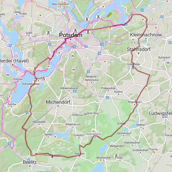 Map miniature of "Krähenberg and Jägertor Gravel Route" cycling inspiration in Berlin, Germany. Generated by Tarmacs.app cycling route planner