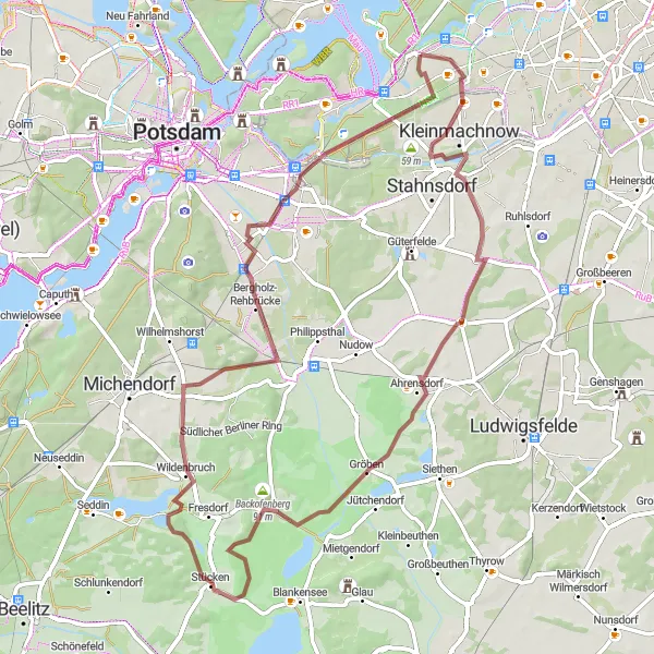 Map miniature of "The Gravel Adventure: Nikolassee Loop" cycling inspiration in Berlin, Germany. Generated by Tarmacs.app cycling route planner