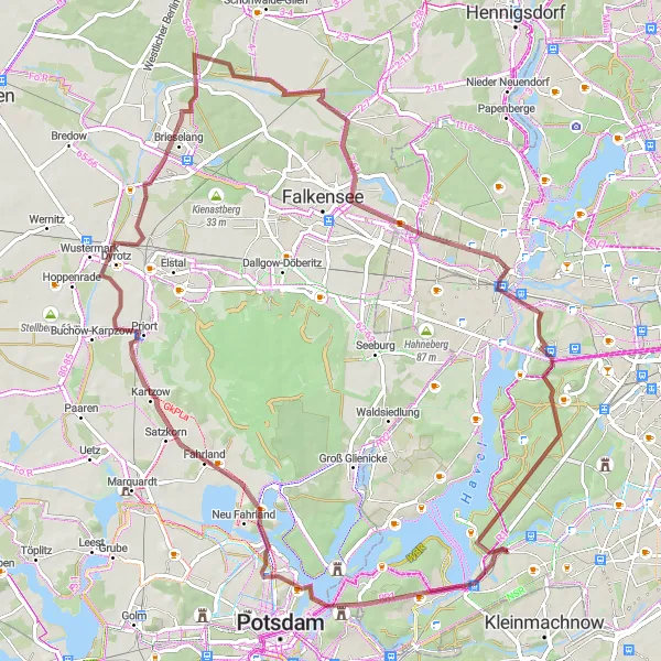 Map miniature of "Nikolassee and Beyond" cycling inspiration in Berlin, Germany. Generated by Tarmacs.app cycling route planner