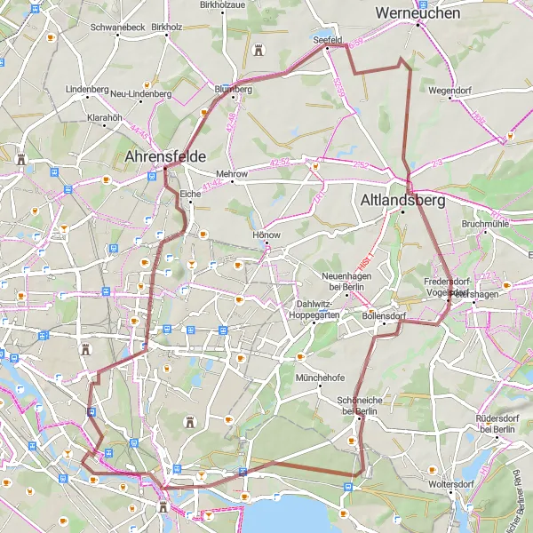 Map miniature of "The Gardens of the World Gravel Route" cycling inspiration in Berlin, Germany. Generated by Tarmacs.app cycling route planner