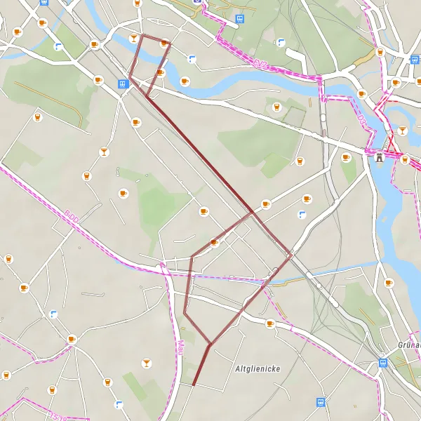 Karten-Miniaturansicht der Radinspiration "Kurze Fahrt von Niederschöneweide nach Adlershof" in Berlin, Germany. Erstellt vom Tarmacs.app-Routenplaner für Radtouren