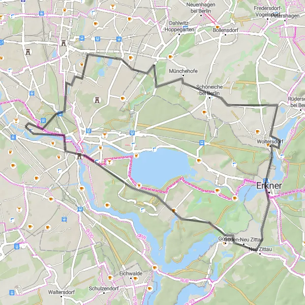 Map miniature of "Oberschöneweide to Biesdorfer Höhe and Beyond" cycling inspiration in Berlin, Germany. Generated by Tarmacs.app cycling route planner