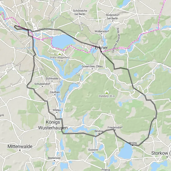 Karten-Miniaturansicht der Radinspiration "Entlang der Spree nach Wildau" in Berlin, Germany. Erstellt vom Tarmacs.app-Routenplaner für Radtouren