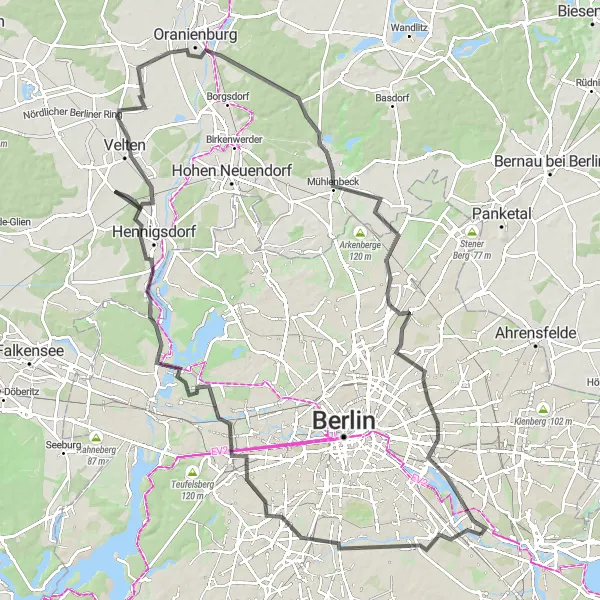 Map miniature of "Berlin's Architectural Splendor Road Route" cycling inspiration in Berlin, Germany. Generated by Tarmacs.app cycling route planner