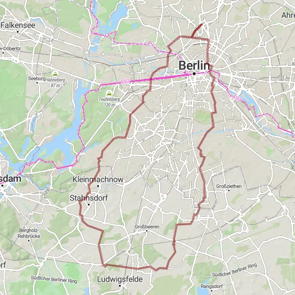 Map miniature of "Gravel Adventure: Urban Scenic Route" cycling inspiration in Berlin, Germany. Generated by Tarmacs.app cycling route planner