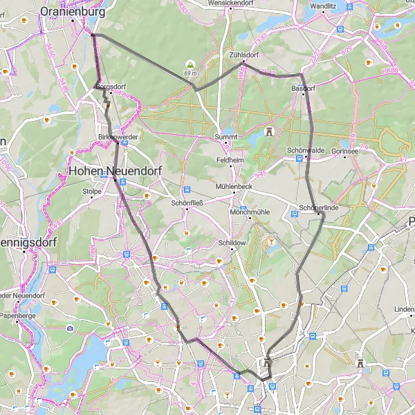 Map miniature of "Charow Delight" cycling inspiration in Berlin, Germany. Generated by Tarmacs.app cycling route planner