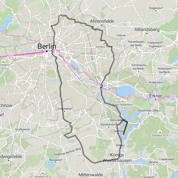 Map miniature of "Mörderberg Loop" cycling inspiration in Berlin, Germany. Generated by Tarmacs.app cycling route planner