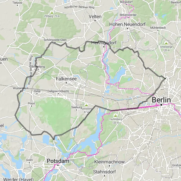 Map miniature of "Lake Pankow Challenge" cycling inspiration in Berlin, Germany. Generated by Tarmacs.app cycling route planner