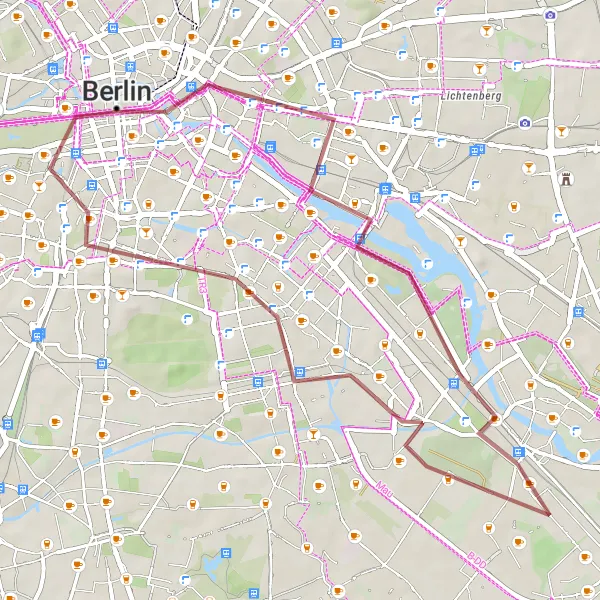 Map miniature of "Prenzlauer Berg to Fernsehturm Berlin Loop" cycling inspiration in Berlin, Germany. Generated by Tarmacs.app cycling route planner