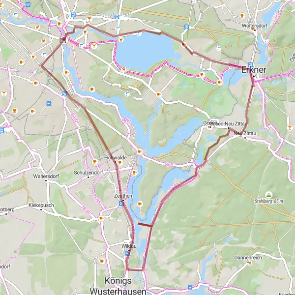 Map miniature of "Rahnsdorf to Schonungsberg Gravel Ride" cycling inspiration in Berlin, Germany. Generated by Tarmacs.app cycling route planner