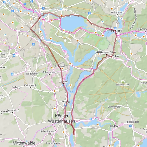 Map miniature of "Rahnsdorf to Schonungsberg Gravel Adventure" cycling inspiration in Berlin, Germany. Generated by Tarmacs.app cycling route planner