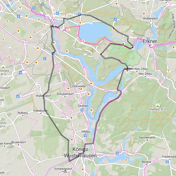 Map miniature of "Escapade to Königs Wusterhausen" cycling inspiration in Berlin, Germany. Generated by Tarmacs.app cycling route planner