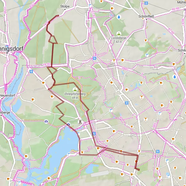 Karten-Miniaturansicht der Radinspiration "Gravelabenteuer um Reinickendorf" in Berlin, Germany. Erstellt vom Tarmacs.app-Routenplaner für Radtouren