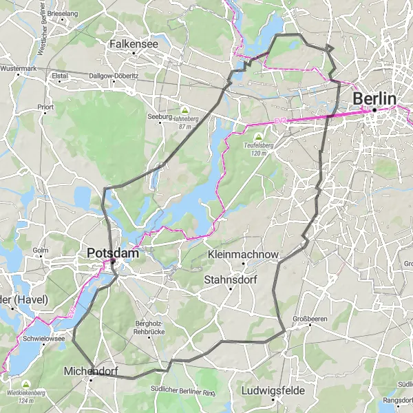 Karten-Miniaturansicht der Radinspiration "Rundkurs um Reinickendorf und Potsdam" in Berlin, Germany. Erstellt vom Tarmacs.app-Routenplaner für Radtouren