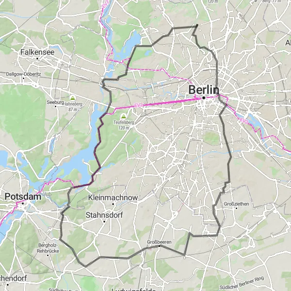 Map miniature of "Berlin's Hidden Treasures" cycling inspiration in Berlin, Germany. Generated by Tarmacs.app cycling route planner