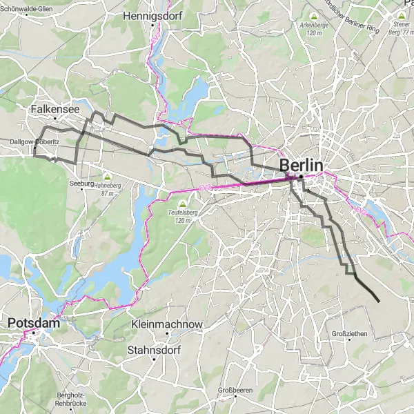 Karten-Miniaturansicht der Radinspiration "Historisches Berlin und Naturschönheiten" in Berlin, Germany. Erstellt vom Tarmacs.app-Routenplaner für Radtouren