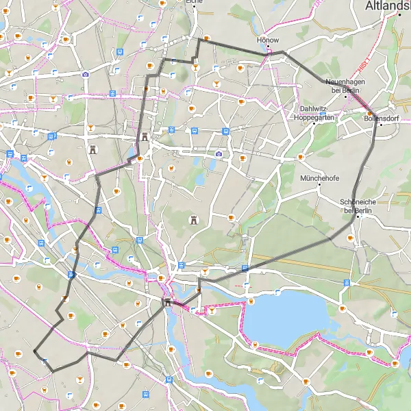 Map miniature of "Scenic Road Ride: Rudow to Köpenick" cycling inspiration in Berlin, Germany. Generated by Tarmacs.app cycling route planner