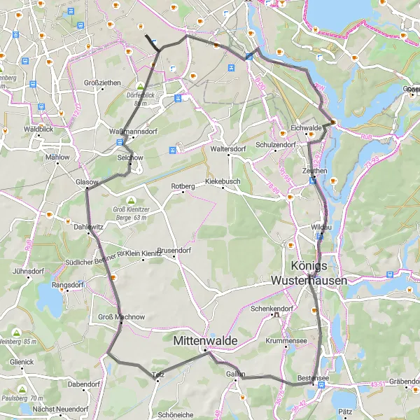 Map miniature of "The Rudow Loop" cycling inspiration in Berlin, Germany. Generated by Tarmacs.app cycling route planner