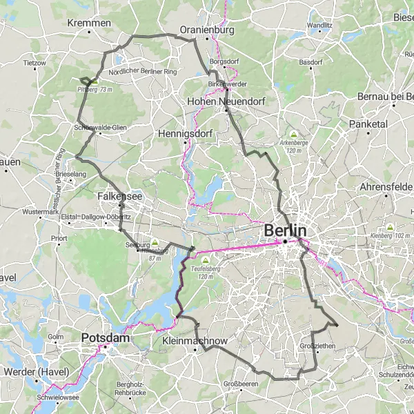 Karten-Miniaturansicht der Radinspiration "Langstrecken-Herausforderung durch Brandenburg" in Berlin, Germany. Erstellt vom Tarmacs.app-Routenplaner für Radtouren