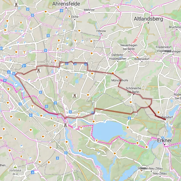 Map miniature of "Gravel Route: Schloss Biesdorf Expedition" cycling inspiration in Berlin, Germany. Generated by Tarmacs.app cycling route planner