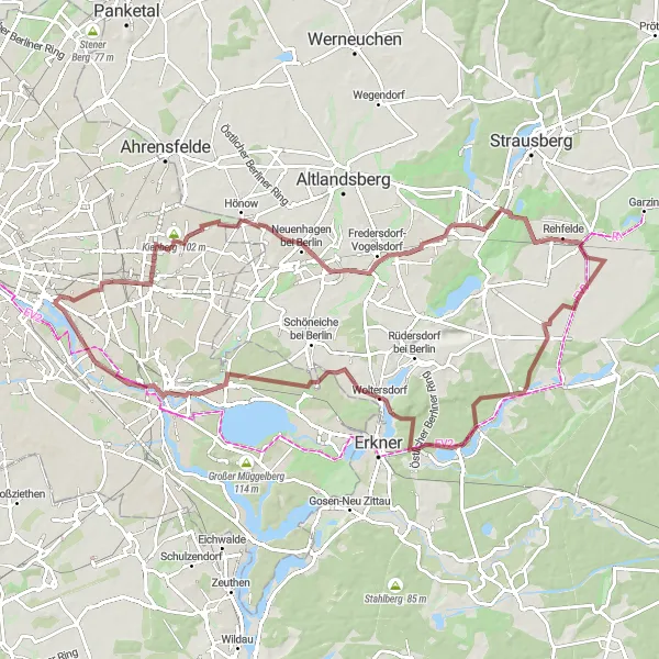 Map miniature of "Scenic Gravel Ride to Bieselberg" cycling inspiration in Berlin, Germany. Generated by Tarmacs.app cycling route planner