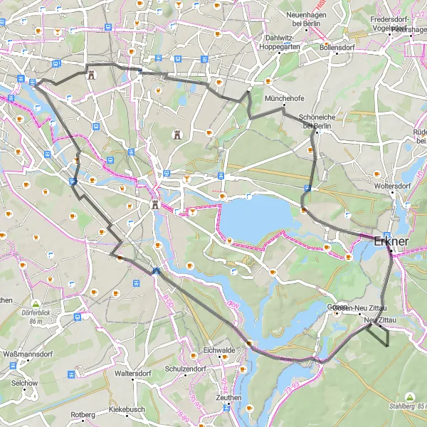 Map miniature of "Road Cycling Adventure to Schmöckwitz" cycling inspiration in Berlin, Germany. Generated by Tarmacs.app cycling route planner