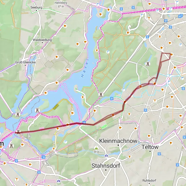 Karten-Miniaturansicht der Radinspiration "Kurze Schottertour um die Seen Berlins" in Berlin, Germany. Erstellt vom Tarmacs.app-Routenplaner für Radtouren