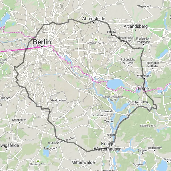 Map miniature of "Berlin to Königs Wusterhausen" cycling inspiration in Berlin, Germany. Generated by Tarmacs.app cycling route planner