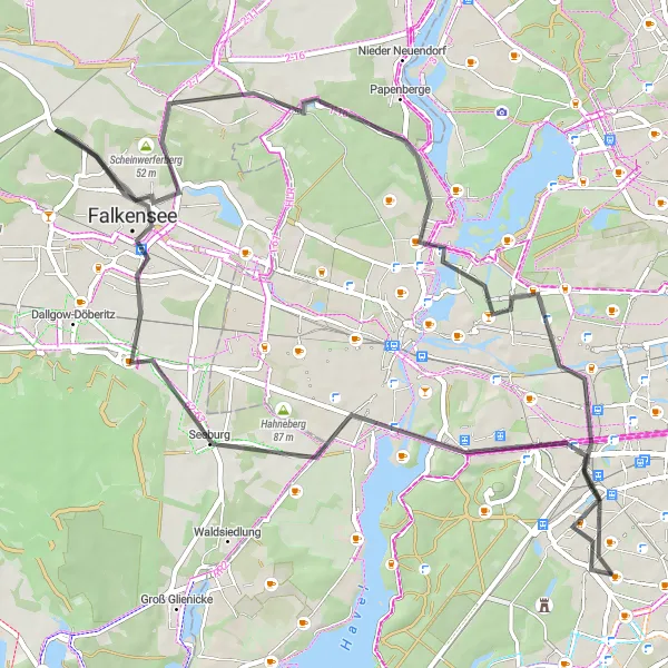 Map miniature of "Schmargendorf - Falkensee Loop" cycling inspiration in Berlin, Germany. Generated by Tarmacs.app cycling route planner