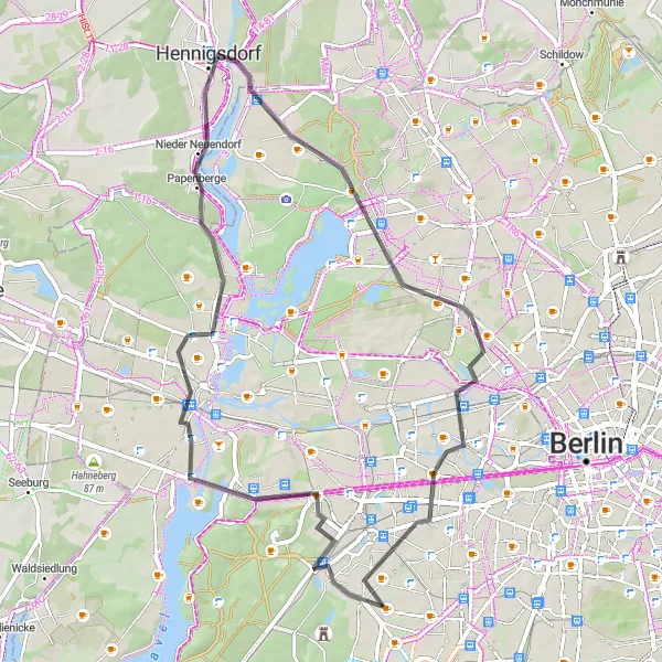 Map miniature of "Hills of Charlottenburg" cycling inspiration in Berlin, Germany. Generated by Tarmacs.app cycling route planner