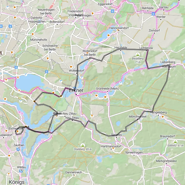 Map miniature of "Berlin Road Adventure" cycling inspiration in Berlin, Germany. Generated by Tarmacs.app cycling route planner